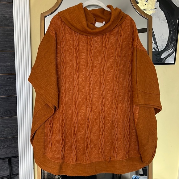 Circular Cowl Neck Cable Knit Poncho Sweater Sz XL (runs big) - Picture 2 of 12